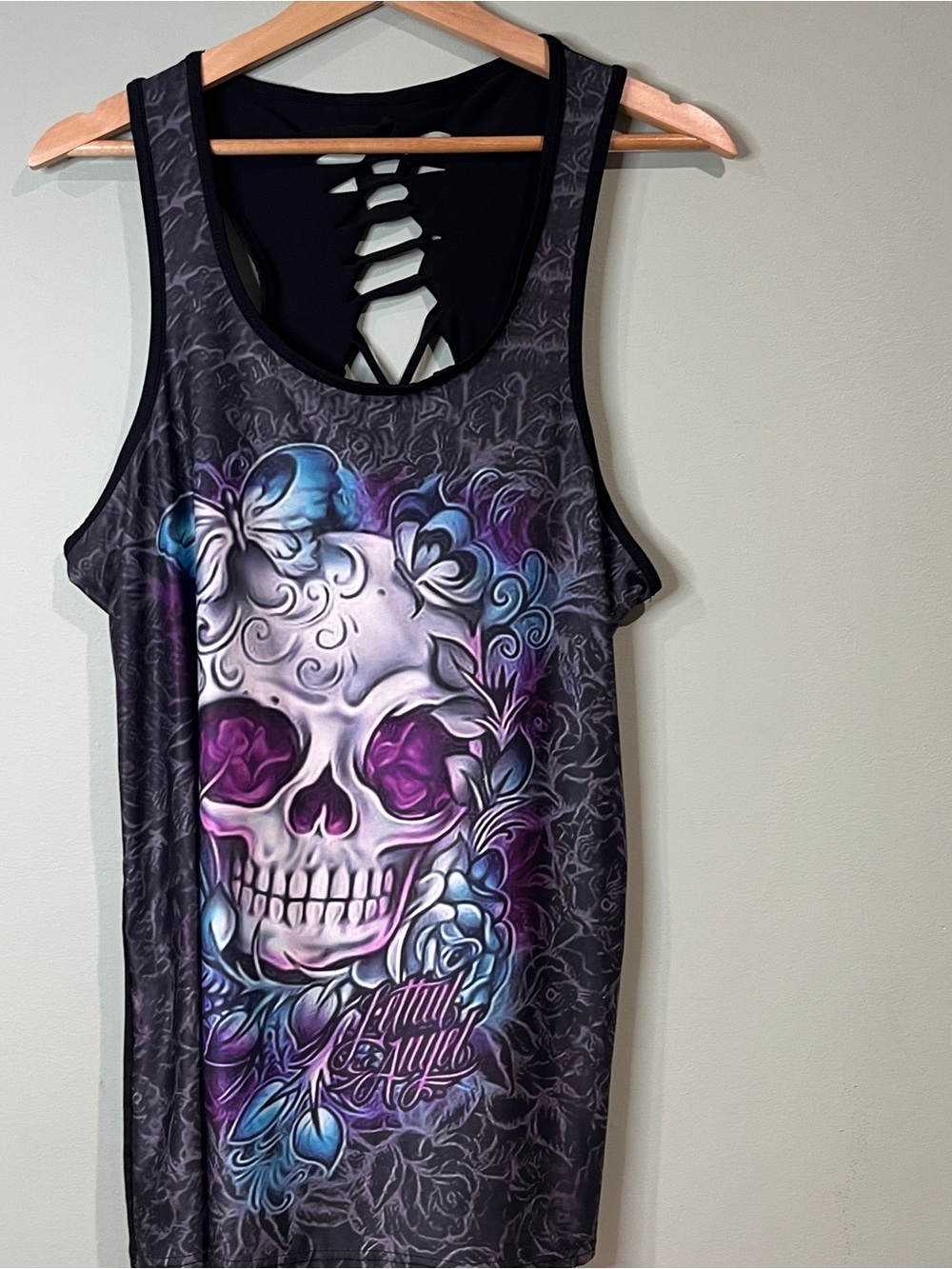 Women's Purple Floral Skull Tank Top